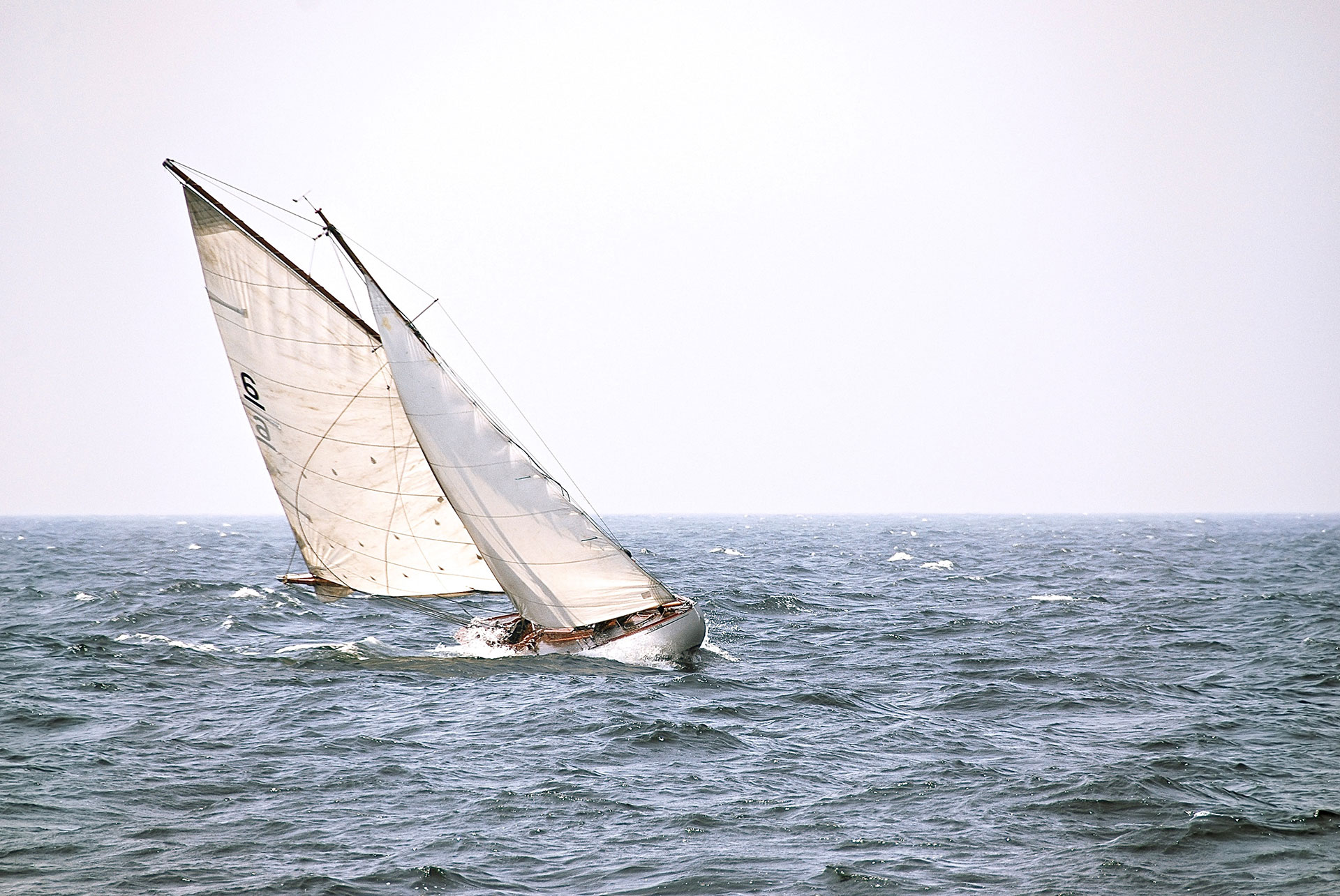 A sailing boat at sea