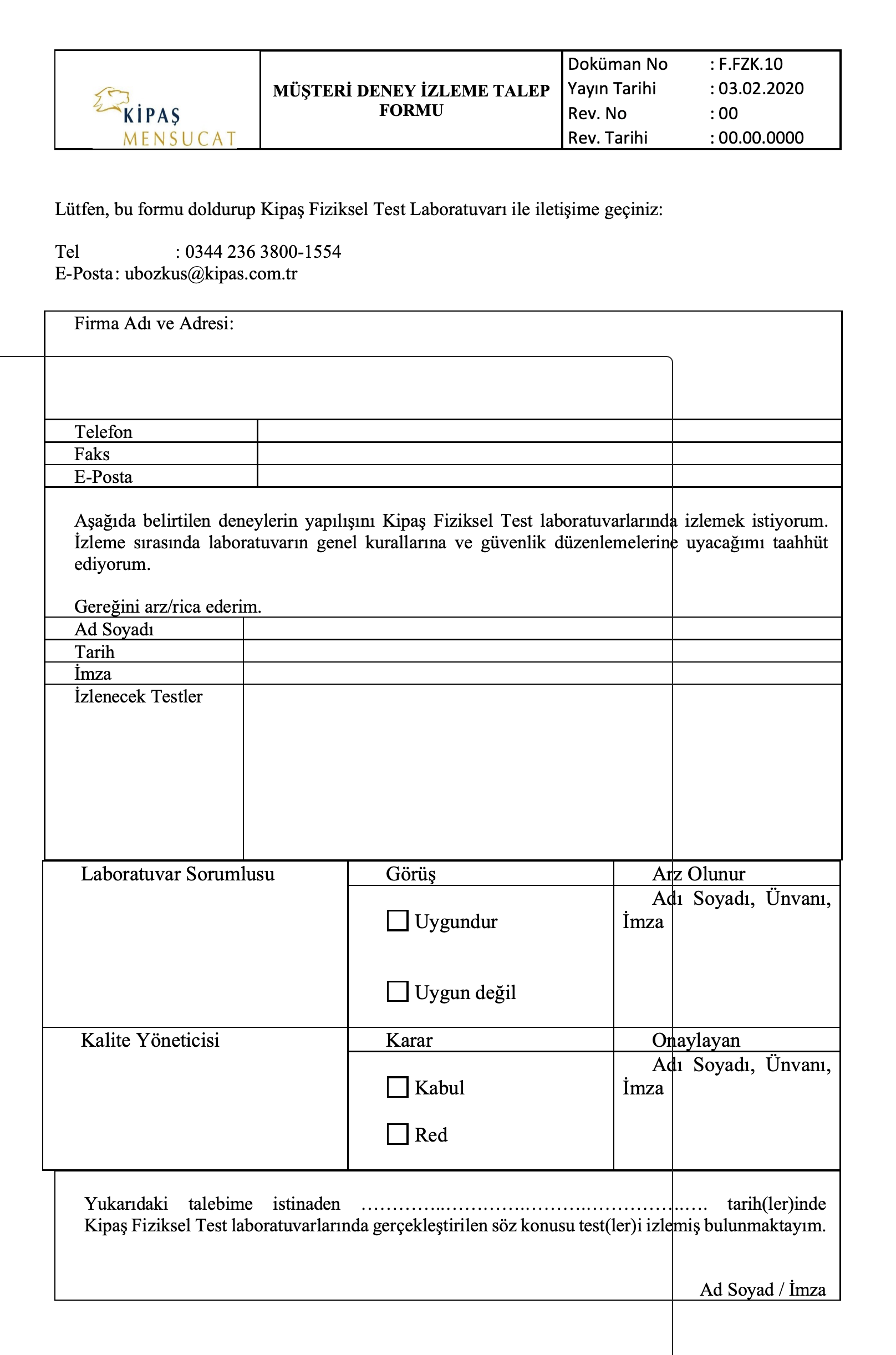 Test Monitoring Form